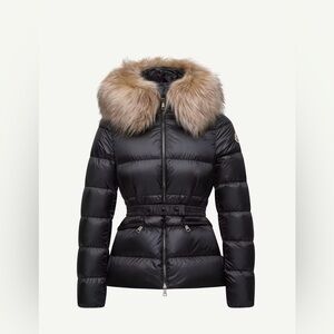 Moncler Boed Belted Hooded Shearling-Trimmed Short Puffer Down Jacket - Large